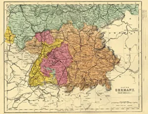 Bavaria Prints: Map of South Germany and Bavaria, c1872. Creator: Unknown