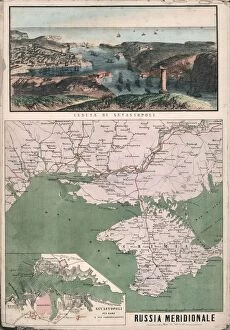 Allied Troops Gallery: Map of southern Russia with view of Sevastopol Bay and its fortifications, 1853. Creator: Civelli