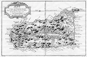 Images Dated 26th October 2007: A map of St Lucia, the West Indies, 1758. Artist: N Bellun