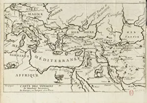 Tavernier Prints: Map of Taverniers Travels in Europe