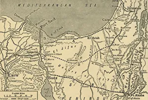 Nile Prints: Map of the Turkish attack on the Suez Canal, Egypt, First World War, 1915, (c1920)