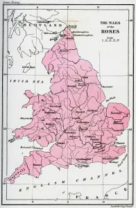 War Of The Roses Gallery: Map of the Wars of the Roses, 15th century (1893)