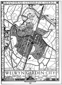 Hertfordshire Gallery: Map of Welwyn Garden City, Hertfordshire, England, 1926