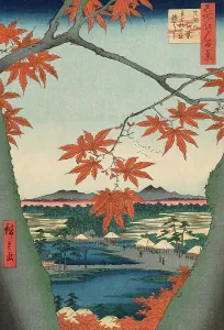 Maple Tree Prints: Maple Trees at Mama, Tekona Shrine and Tsugi Bridge (Mama no momiji)