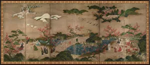 Byobu Gallery: Maple viewers. A six-section folding screens, 16th century. Artist: Hideyori