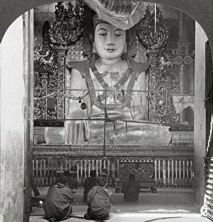 Mandalay Prints: Marble Buddha in a pagoda, Mandalay, Burma, 1908. Artist: Stereo Travel Co