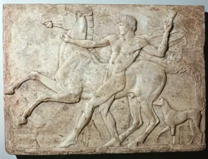 Marble Roman relief of a boy and a horse, Hadrians villa, 1st century Marble Roman relief of a boy and a horse, Hadrians villa, 1st century