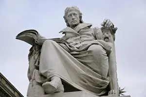 Marble statue of Wilhelm von Humboldt at the entrance to Humboldt University, Berlin, Germany, 2025. Creator: LTL