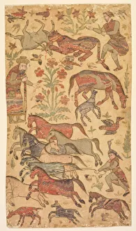 Deccan Prints: A marbled picture of Rustam catching Rakhsh