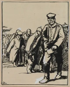 Marche dun groupe de prisonniers allemands, 1914. Creator: Auguste Louis Lepere (French