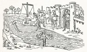 Pisa Prints: Marco Polo Lands at Ormuz, (c1300 ), 1912