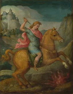 Marcus Curtius, c. 1525. Artist: Bacchiacca, Francesco (1494-1557) Marcus Curtius, c. 1525. Artist: Bacchiacca, Francesco (1494-1557)