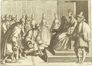 Margaret of Austria Giving Audience to a Nobleman, 1612. Creator: Raffaello Schiaminossi