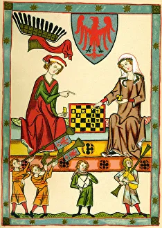 Chess Piece Prints: Margrave Otto IV of Brandenburg Playing Chess (From the Codex Manesse), c1300