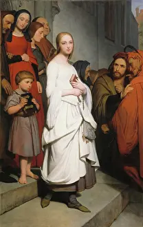 Hymn Book Prints: Marguerite Leaving Church, 1838. Creator: Ary Scheffer