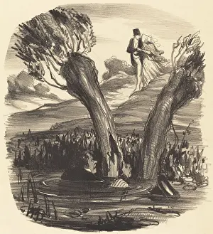 Hiding Prints: Un mari brule du feu de la jalousie, 1847. Creator: Honore Daumier