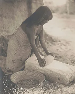 Grinding Prints: Maricopa Woman Mealing, 1907 Creator: Edward Sheriff Curtis