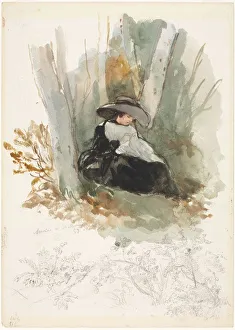 Watercolour And Graphite Prints: Marie a Bellevue, 1858. Creator: Louis-Joseph Gallait (Belgian, 1810-1887)