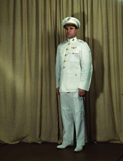 Studio Portrait Collection: Marine Corps Major in dress white uniform, World War II, between 1941 and 1945