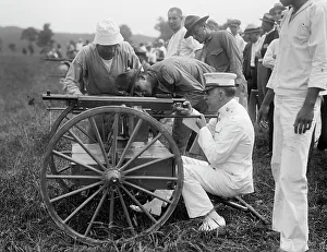Marine Corps Rifle Range, Winthrop, Md. - Gen. Barnett Testing Colt's Automatic Machine Gun, 1917. Creator: Harris & Ewing. Marine Corps Rifle Range, Winthrop, Md. - Gen. Barnett Testing Colt's Automatic Machine Gun, 1917