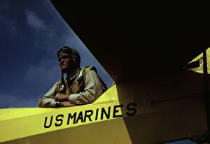 Marine Corps Gallery: A marine glider pilot in training, a lieutenant, at Page Field, Parris Island, S.C. 1942