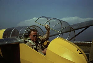 Marine glider pilot in training at Page Field, is watching take-offs, Parris Island, S.C. 1942