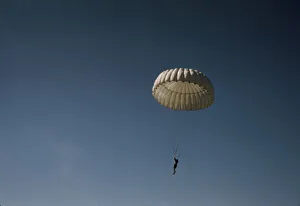 Palmer Alfred T Prints: Marine parachuting at Parris Island, S. C. 1942. Creator: Alfred T Palmer