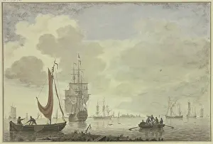 Shore Prints: Marine, on the right a rowboat with five figures