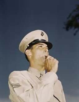 Whistle Prints: Marine Sgt. at New Orleans, La. between 1941 and 1945. Creator: Howard Hollem