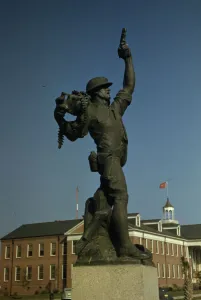 Marine statue at Parris Island, S. C. Statue called Iron Mike'by recruits. 1942. Creator: Alfred T Palmer