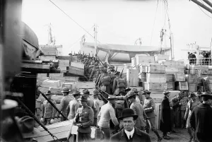 Marines board MEADE, 1913. Creator: Bain News Service