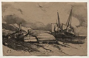 1803 1886 Gallery: Six Marines: Couverture, Une Greve, 1833. Creator: Eugene Isabey (French, 1803-1886)