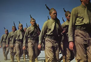 Palmer Alfred T Prints: Marines finishing training at Parris Island, S. C. 1942. Creator: Alfred T Palmer