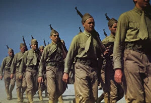 Transparencies Color Gmgpc Gallery: Marines finishing training at Parris Island, S.C. 1942. Creator: Alfred T Palmer