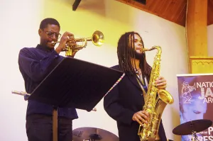 Mark Kavuma and David Kayode, Gary Crosby Sextet, National Jazz Archive, Loughton, Essex, Oct 2023. Creator: Brian O'Connor