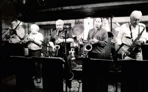 Alex Gallery: Mark Nightingale, Henry Lowther, Alex Garnett and Alan Stuart, Watermill, Dorking, Surrey, 2000