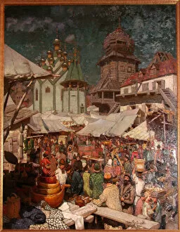 Russian Winter Collection: Market. 17th century, 1903. Artist: Vasnetsov, Appolinari Mikhaylovich (1856-1933)