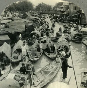 Market Boats on a Canal Leading into the Menam River, Bangkok, Siam, c1930s. Creator: Unknown