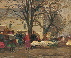 Mousson Teodor Jozef Prints: Market in front of the church, 1920-1928. Creator: Teodor Jozef Mousson