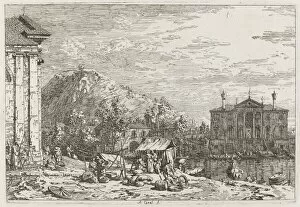 The Market at Dolo [lower left], c. 1735 / 1746. Creator: Canaletto