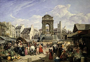 Chalon Gallery: Market and Fountain of the Innocents, Paris, 1823. Artist: John James Chalon