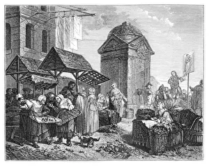 Jeaurat Prints: The Market At Maubert, (1885). Artist: Jeaurat