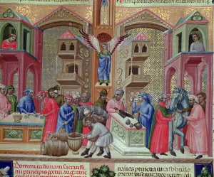 Corporation Prints: Market of the merchants, Miniature in the Codice Justiniano Institutiones Feodorum et Alia