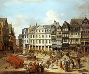 1750s Prints: A Market on the Romerberg in Frankfurt, 1754. Creator: Christian Georg Schutz
