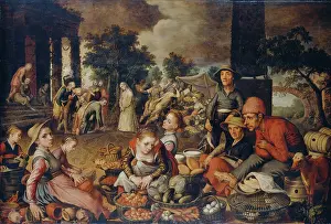 Straw Hat Prints: Market Scene with Christ and the Adulteress, 1559. Creator: Pieter Aertsen