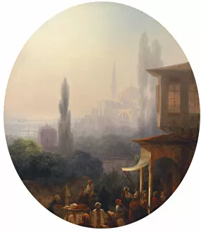 A market scene in Constantinople, with the Hagia Sophia beyond, 1860. Artist: Aivazovsky