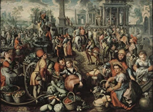 At The Market Collection: Market Scene with Ecce Homo, the Flagellation and the Carrying of the Cross, 1561