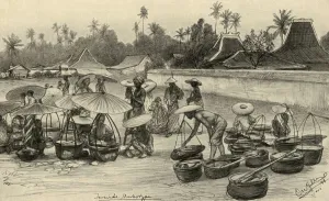Parasol Prints: Market scene, Java, 1898. Creator: Christian Wilhelm Allers
