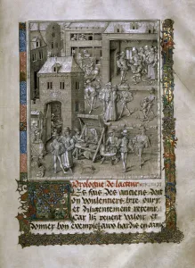 Market scene and Presentation of the book to Philip the Good