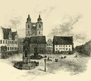 Wittenberg Halle Saxony Anhalt Germany Prints: The Market Square, Wittenberg, 1890. Creator: Unknown